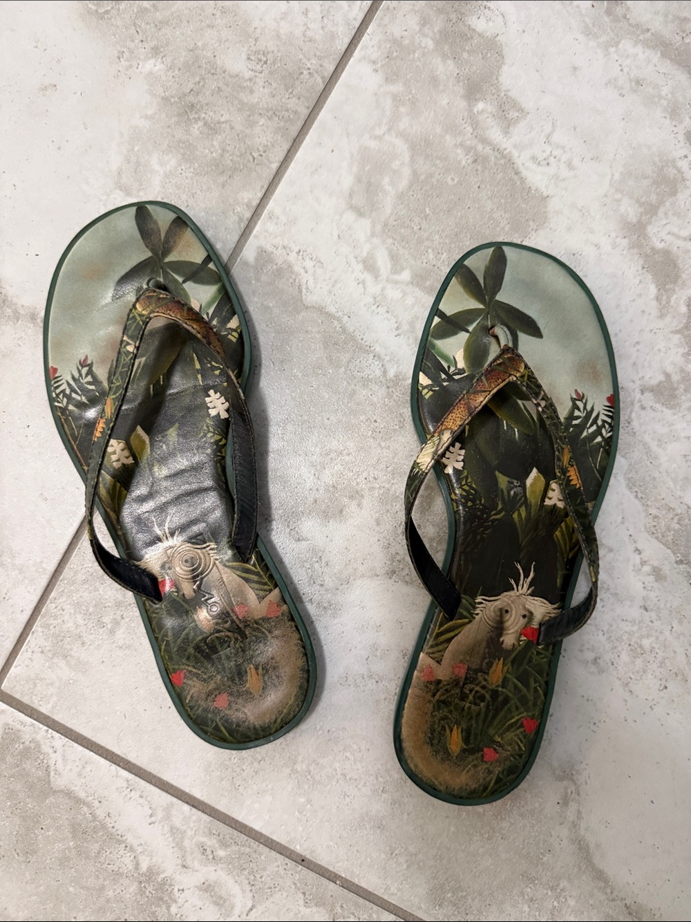 ICON Green Tropical Parrot Print Women's Sandals